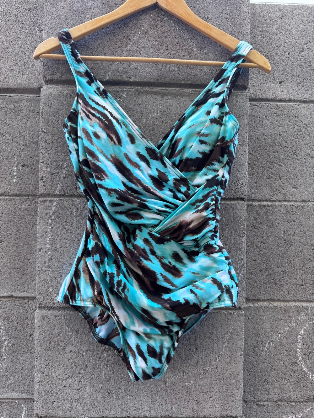 Miraclesuit Turquoise and Brown Abstract Animal-Print One-Piece Swimsuit